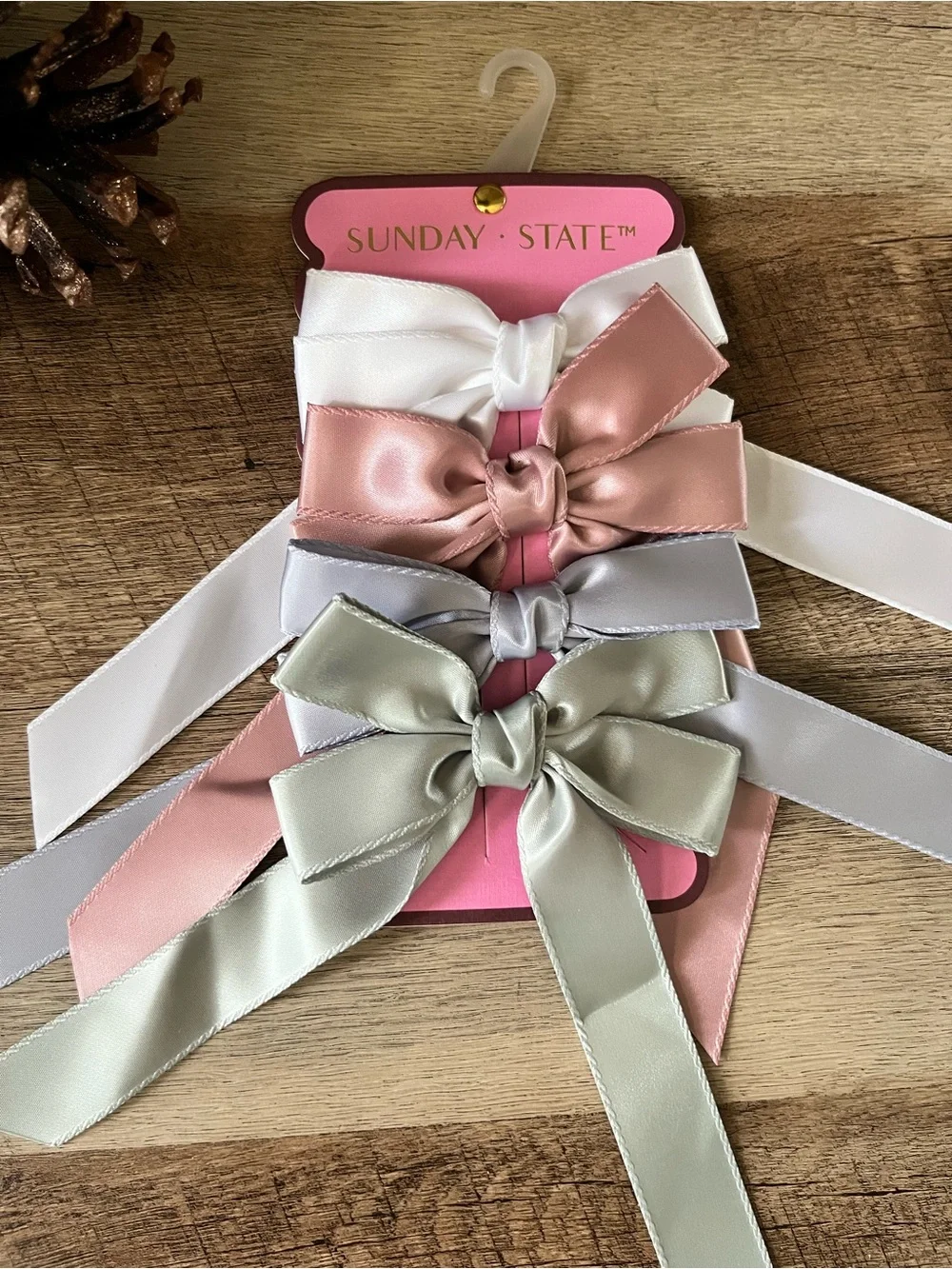 Sunday State Satin Bow Hair Clips - White, Blush, Silver, Sage